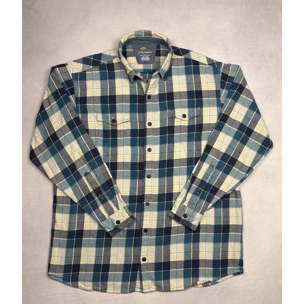 Bob Timberlake Mens XLT Plaid Flannel Button Down Shirt Blue Teal 607BTF1